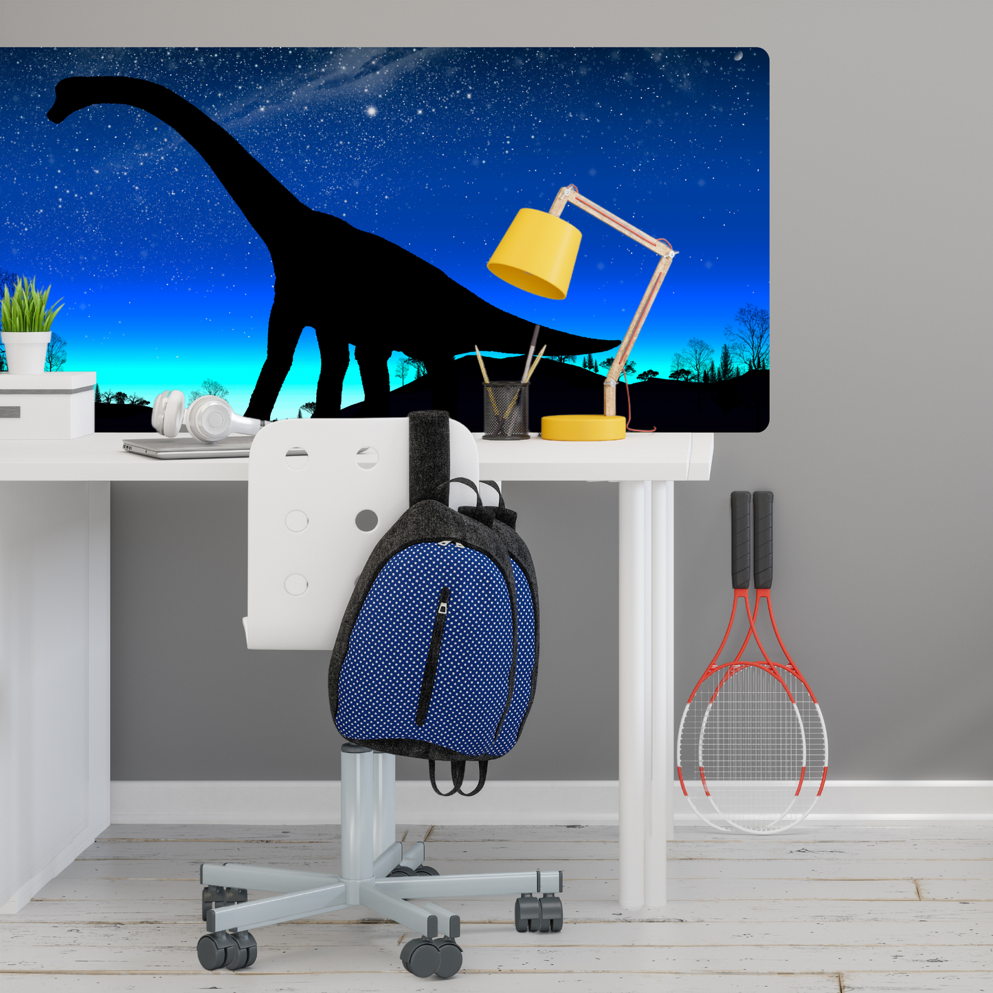 Self-Adhesive Textile Painting – Dinosaur with Night Sky