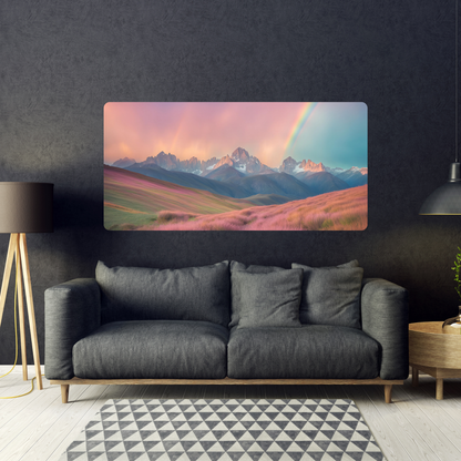 Self-Adhesive Textile Painting – Rocky Mountains with Rainbow