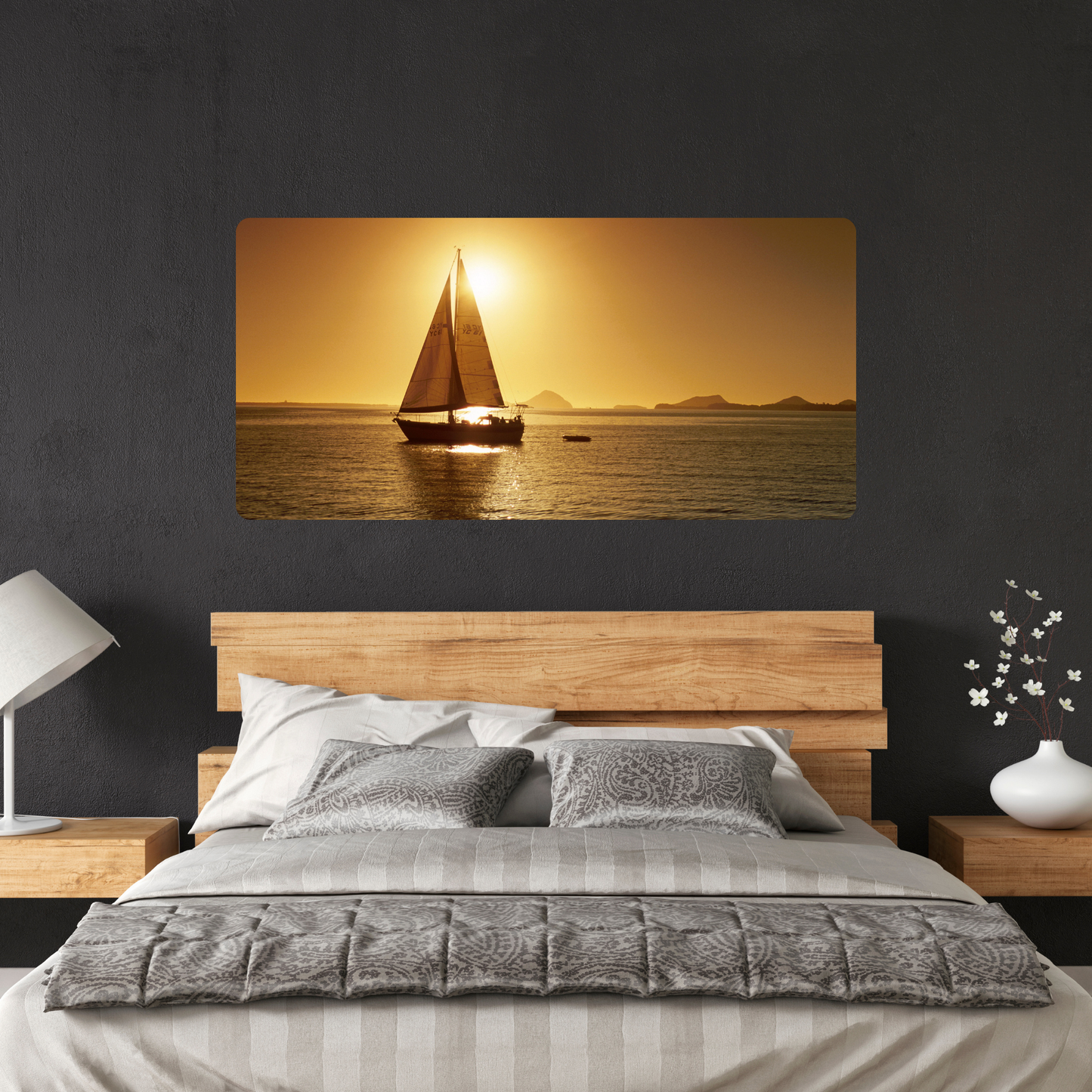 Self-Adhesive Textile Painting – Sailboat at Sunset
