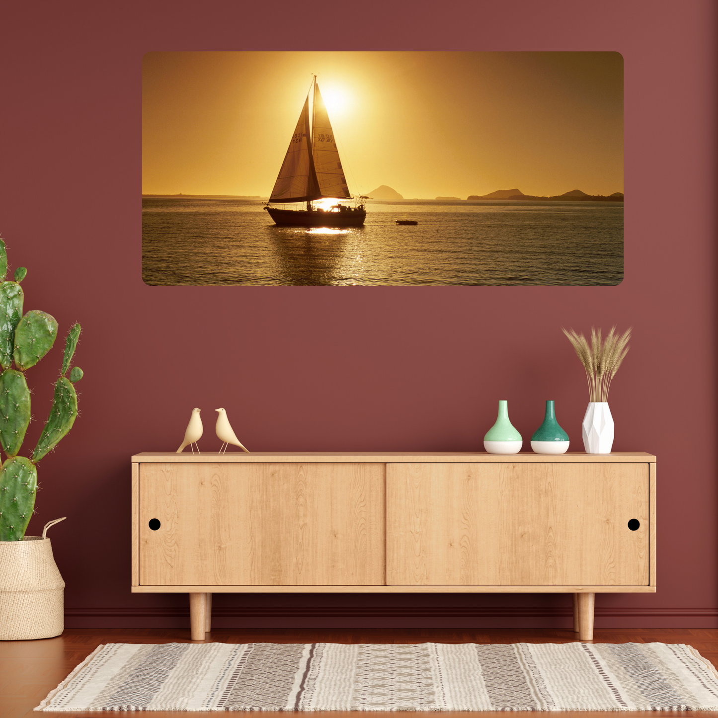 Self-Adhesive Textile Painting – Sailboat at Sunset