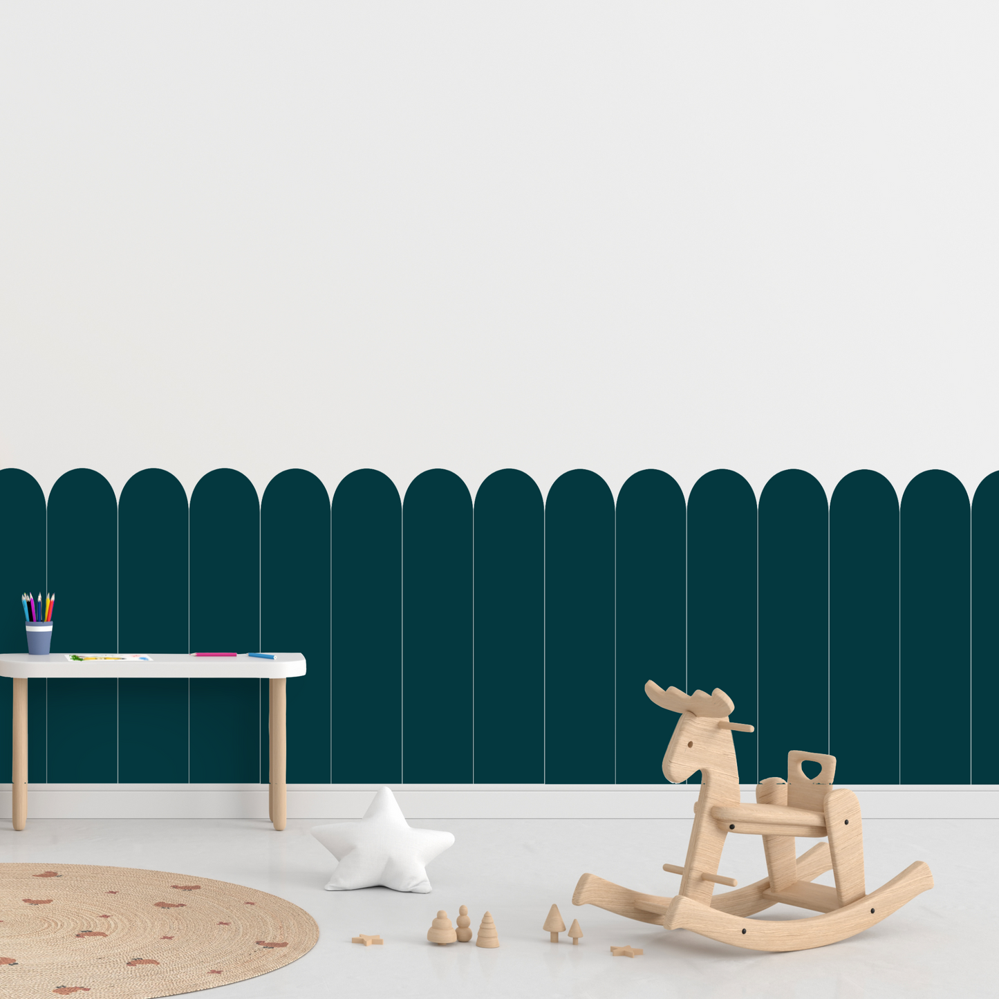 Self-Adhesive Textile Wallpaper – Arch – Green-blue Shades