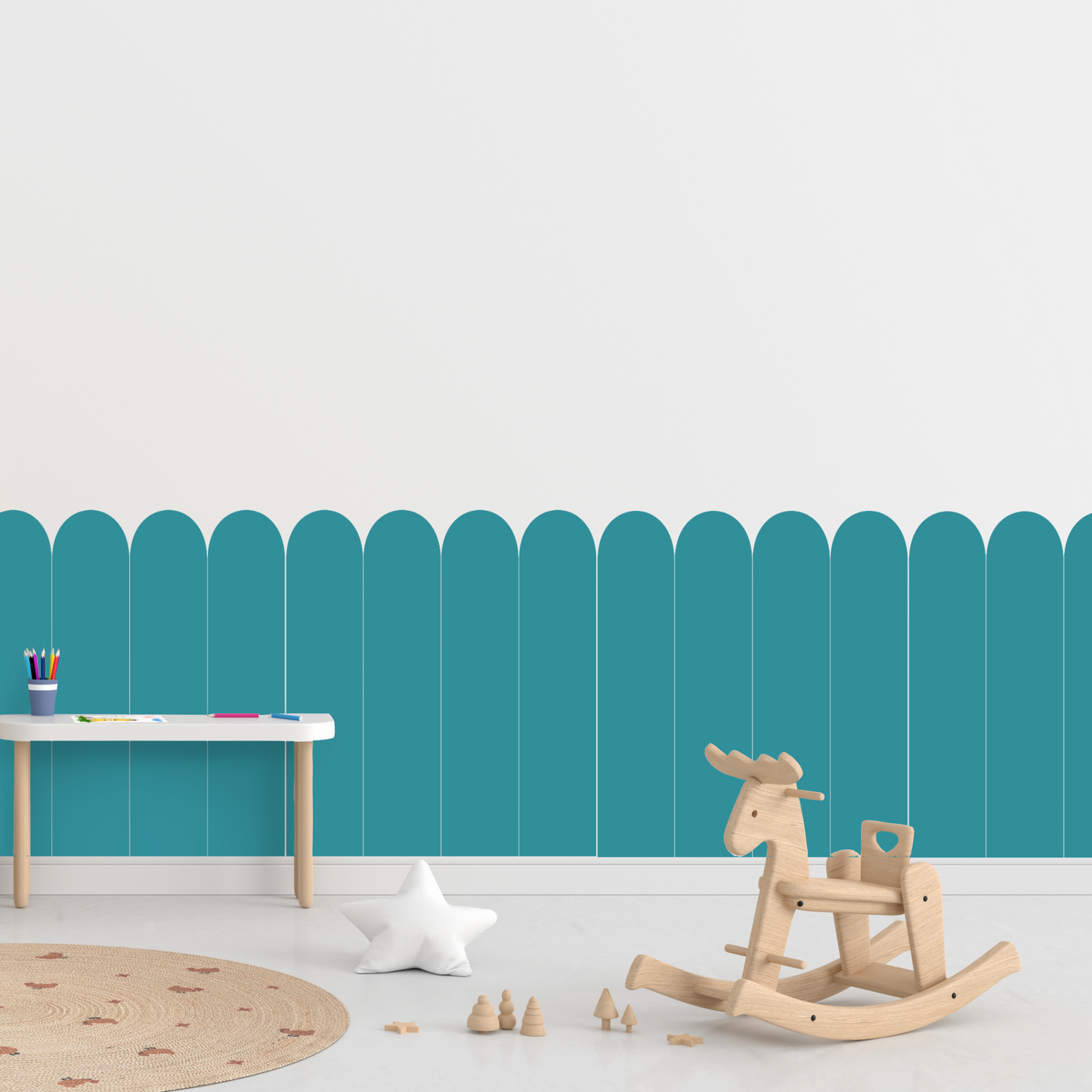 Self-Adhesive Textile Wallpaper – Arch – Green-blue Shades