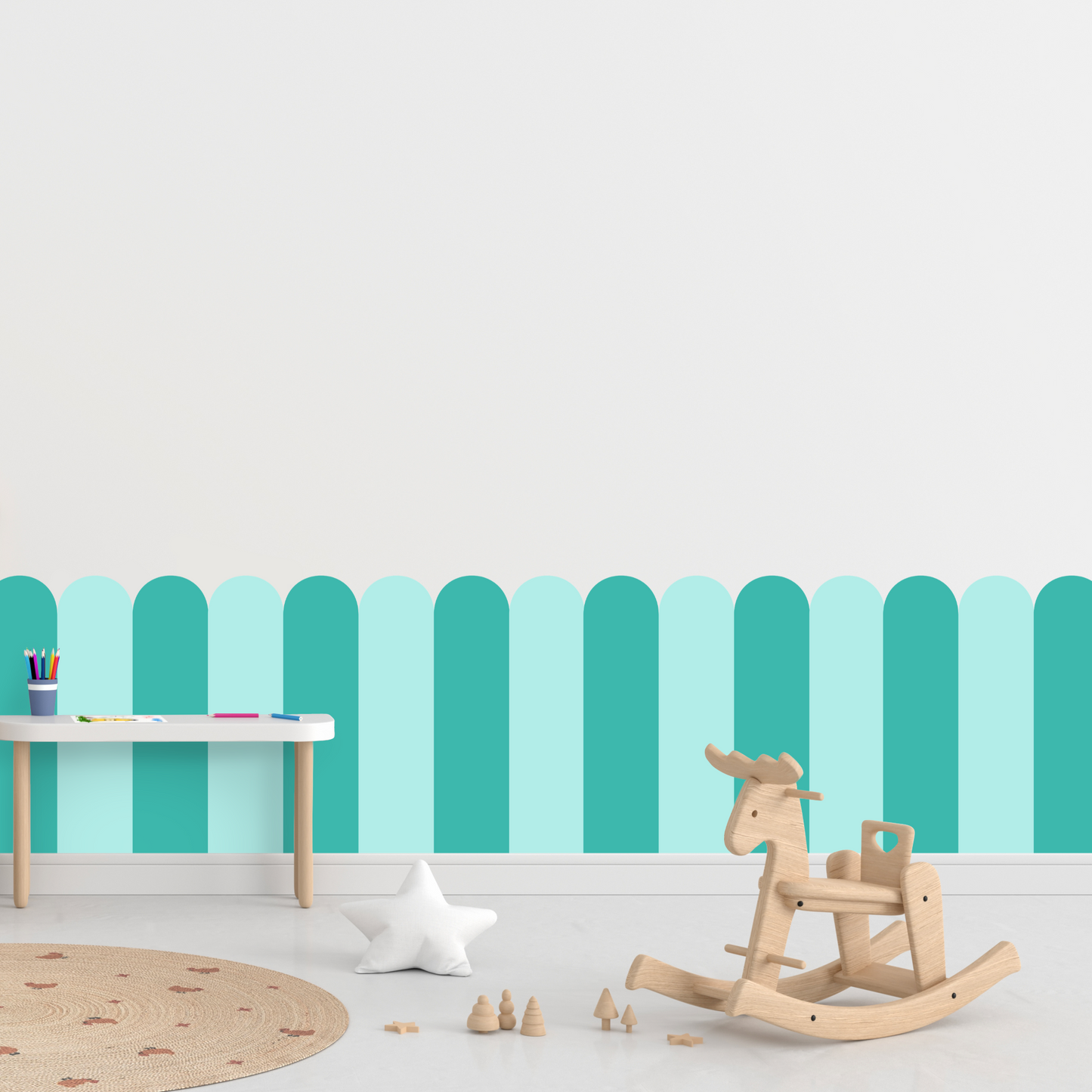 Self-Adhesive Textile Wallpaper – Arch – Turquoise Shades