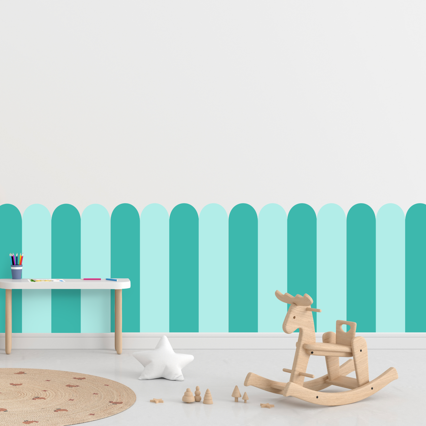 Self-Adhesive Textile Wallpaper – Arch – Turquoise Shades