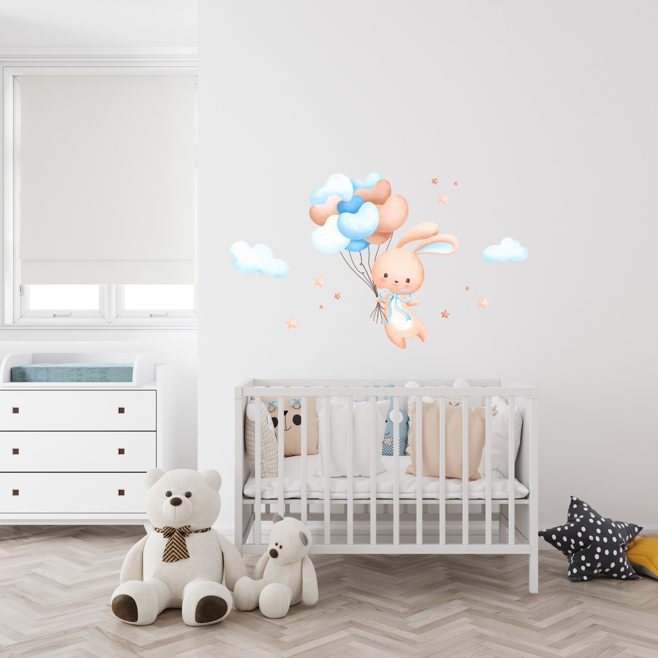 Textile Wall Sticker “Bunny with Balloons – Blue”