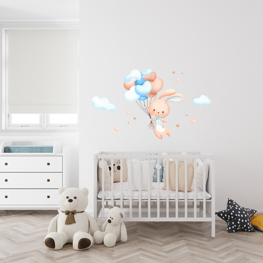 Textile Wall Sticker “Bunny with Balloons – Blue”