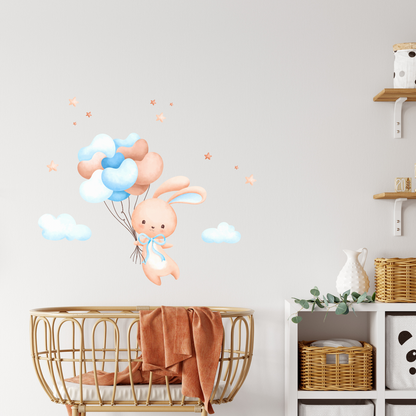 Textile Wall Sticker “Bunny with Balloons – Blue”
