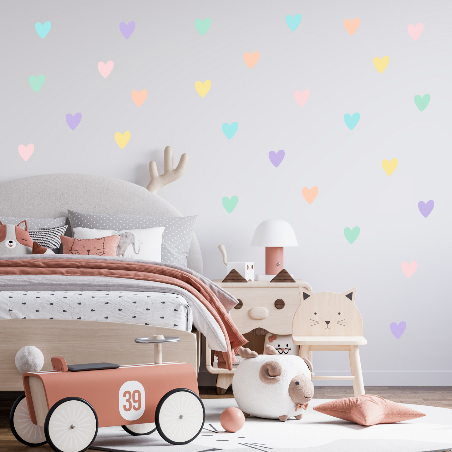 Textile Wall Sticker “Hearts” Soft pastel colors