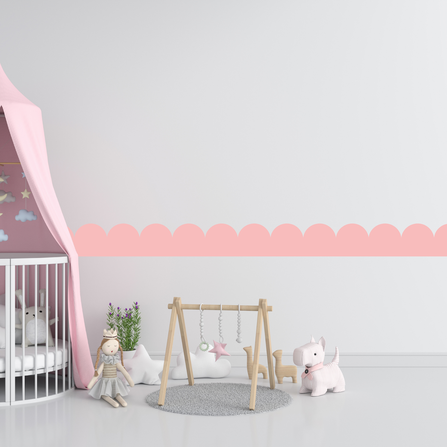Textile Wall Sticker – Scalloped Arch Border - Candy Pink