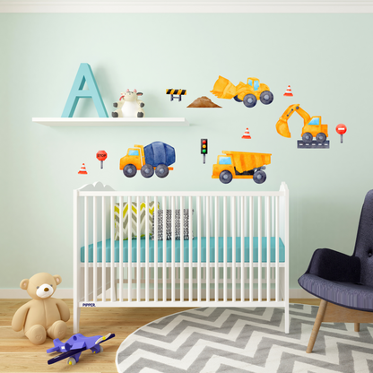 Textile Wall Sticker “Construction Trucks”