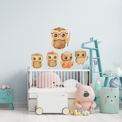 Textile Wall Sticker “Owls at School”