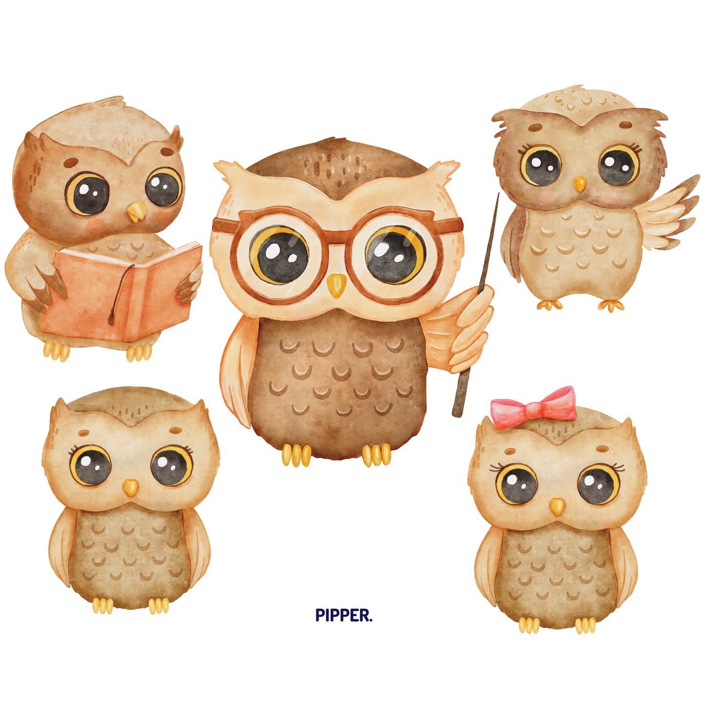 Textile Wall Sticker “Owls at School”