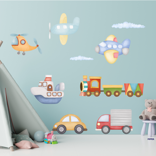 Textile Wall Sticker “Vehicles - Watercolor”
